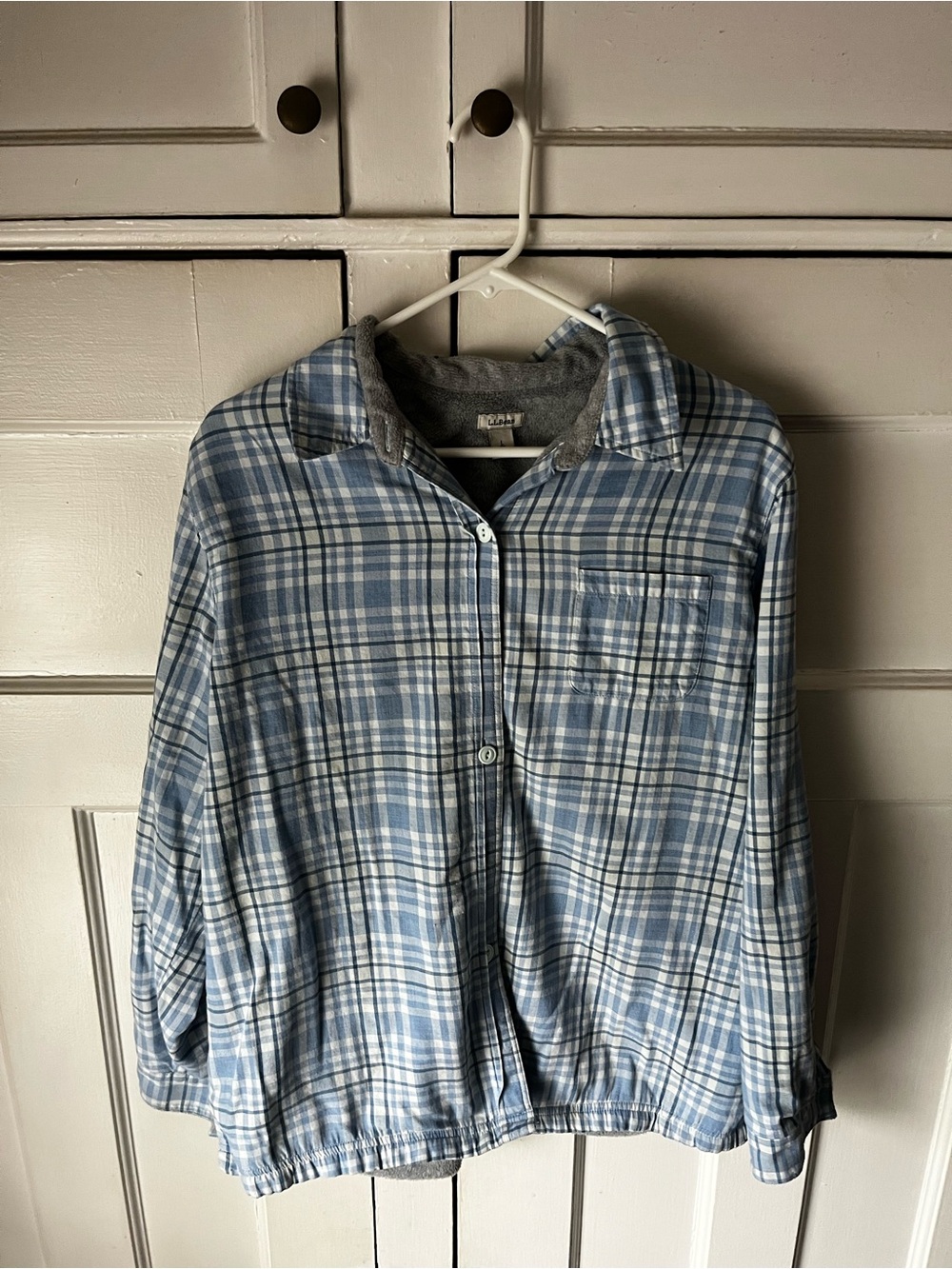 L.L. Bean Fleece Lined -  Light Blue and White Plaid Shirt - Women’s Size L